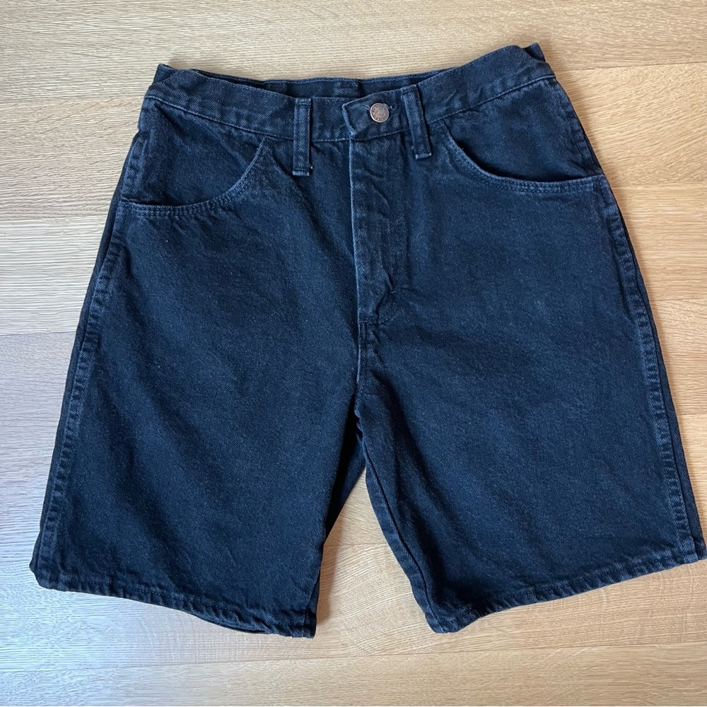 Vintage Rustler Men's Rigid Black Denim Shorts Made In USA 100% Cotton Size 30